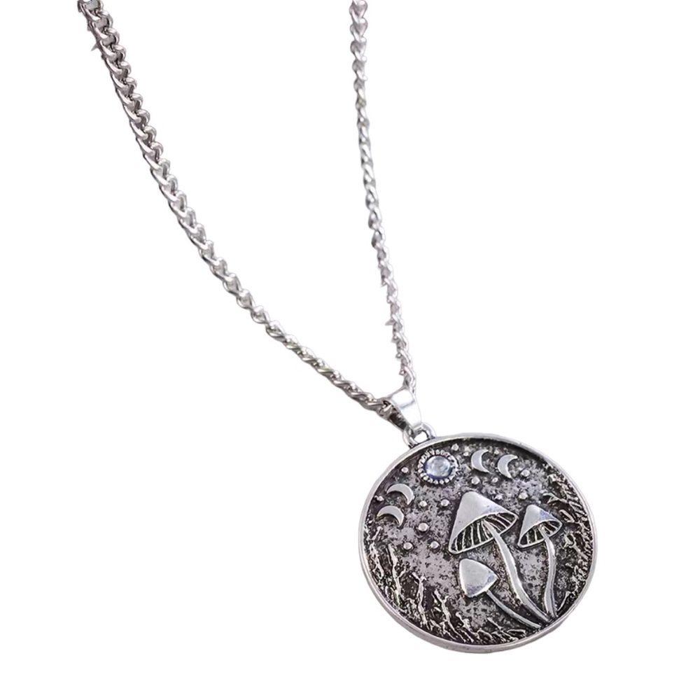 Silver Mushroom Pendant Necklace